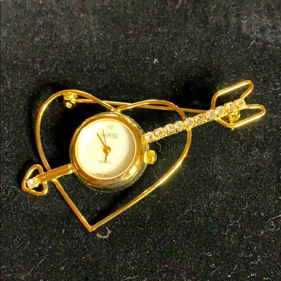 Accessories - Vintage Heart w/Crystal Arrow Brooch/Gold Watch